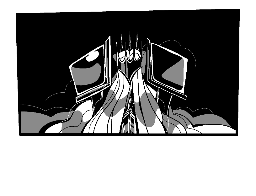 A half-body shot of the King. His long hair is spilling everywhere.