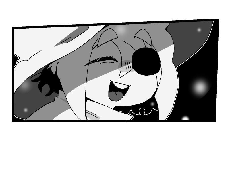The shadows lift. Siffrin smiles brightly with his eye closed.