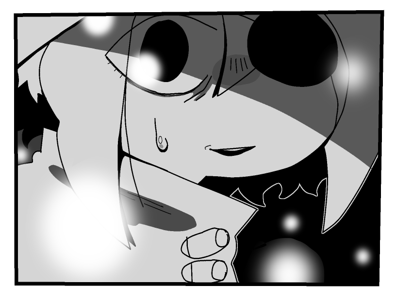Close-up of Siffrin's face. He's in disbelief. A drop of sweat runs down their cheek.