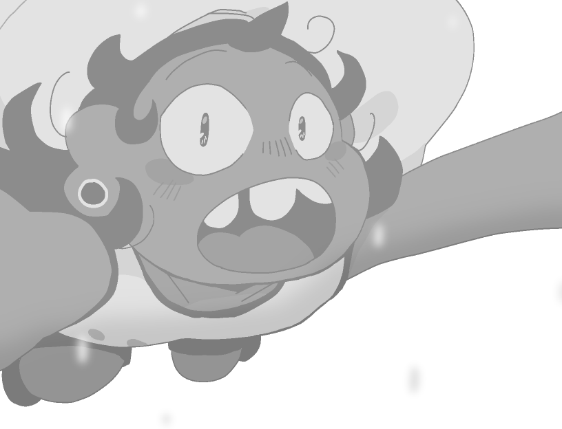 Bonnie looks at Siffrin. Their arms are outstretched as they fall, and their mouth is open as they speak.