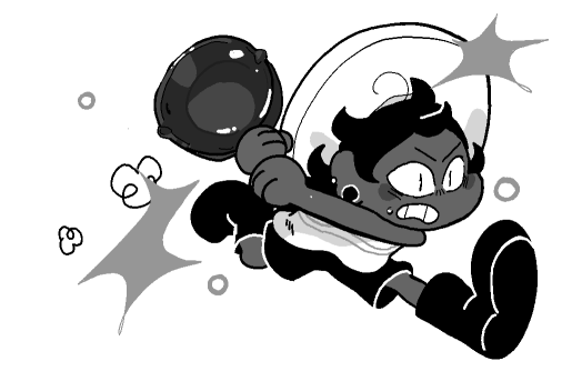 Bonnie runs forward with their frying pan at the ready and a determined expression, surrounded by Craft.